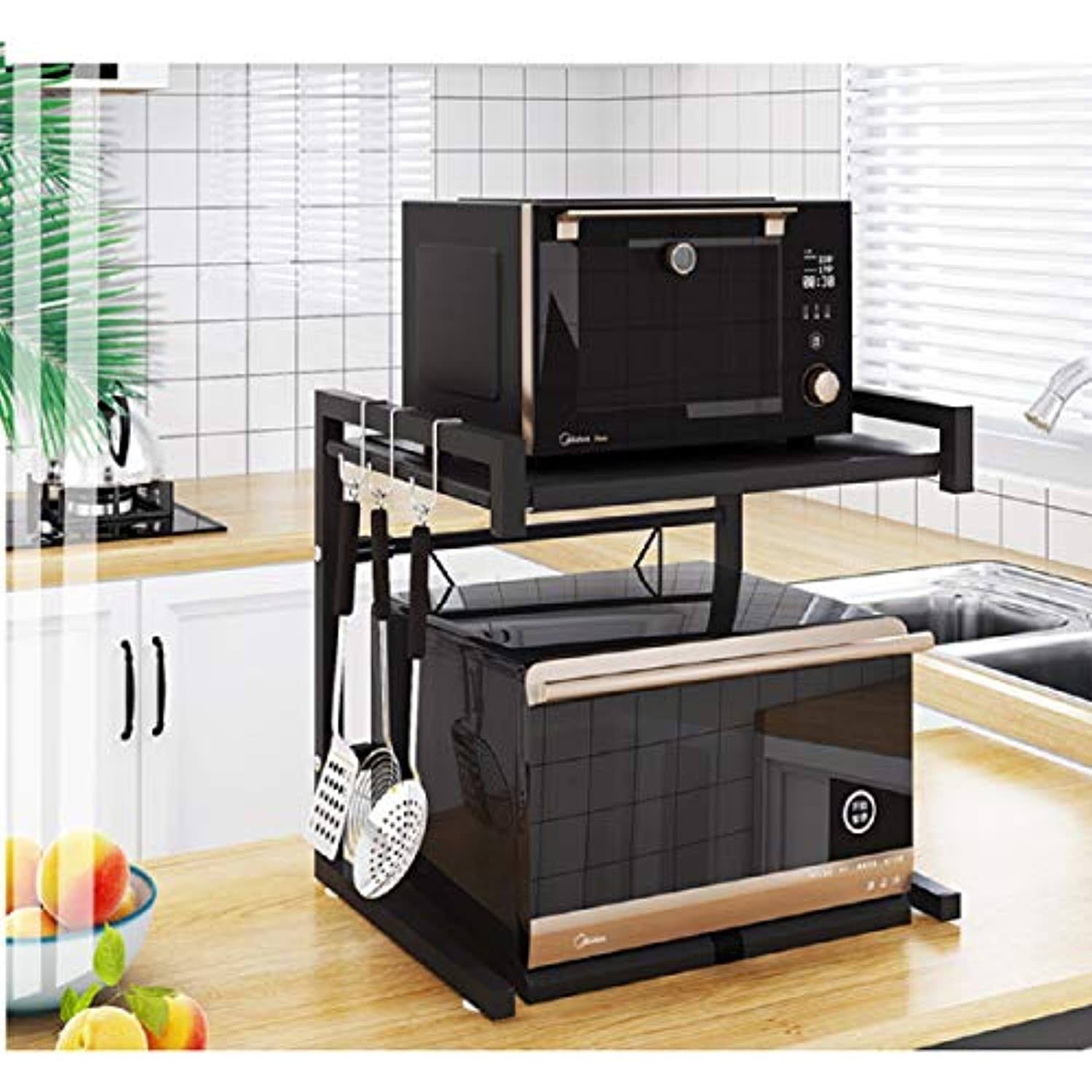 Ctystallove Metal Microwave Oven Rack Toaster Stand Shelf Expandable Kitchen Supplies Tableware Storage Counter Space Saver Cabi