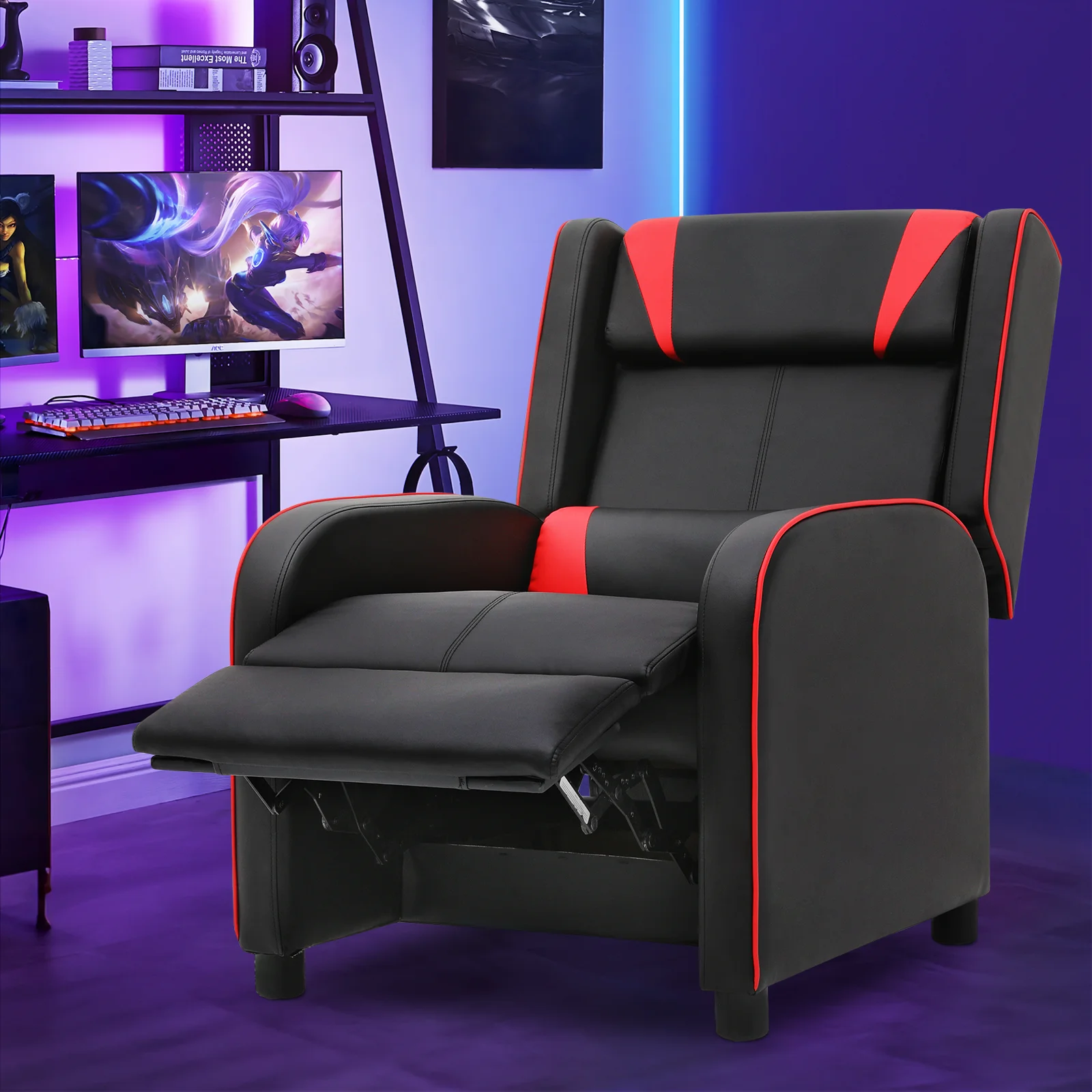 Magshion Gaming Massage Recliner Chair, Racing Style Game Lounge Chair with Footrest, Remote Control and Side Pocket, PU Leather Home Theater Seating