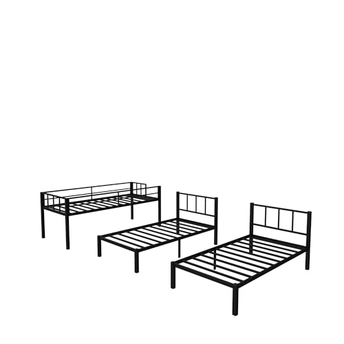 Heavy Duty Triple Bunk Bed, Twin Over Twin Over Twin with Guardrails and Ladder, Metal Bunk Bed for 3, 3 Bed Teens and Adults, No Box Spring Needed