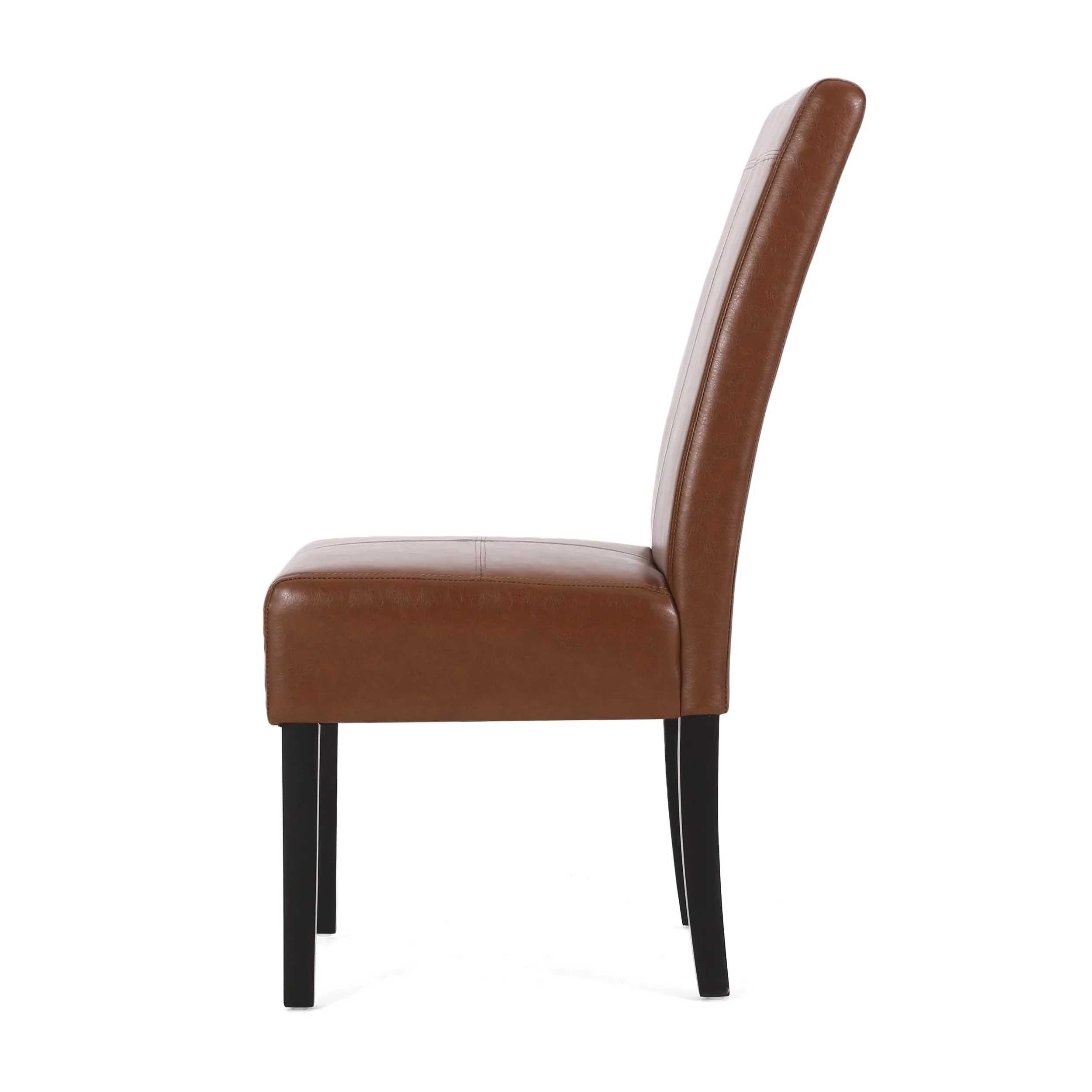 GDF Studio Percival Contemporary T-Stitch Dining Chairs, Set of 4, Cognac Brown Faux Leather and Espresso