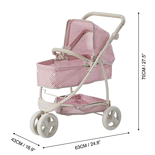 Olivia's Little World 2-in-1 Convertible Baby Doll Stroller with Retractable Canopy, All-Terrain Wheels, and Adjustable Handle