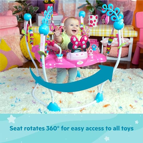 Bright Starts Disney Baby MINNIE MOUSE PeekABoo Baby Activity Center Jumper with 8 Toys, Lights & Sounds, 360-Degree Seat, 6-12 Months (Pink/Blue)