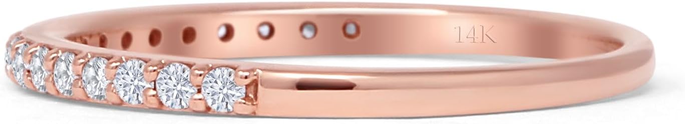 14K Rose Gold Half Eternity Band 0.12ct Natural Diamond Aquamarine, Size 10.25