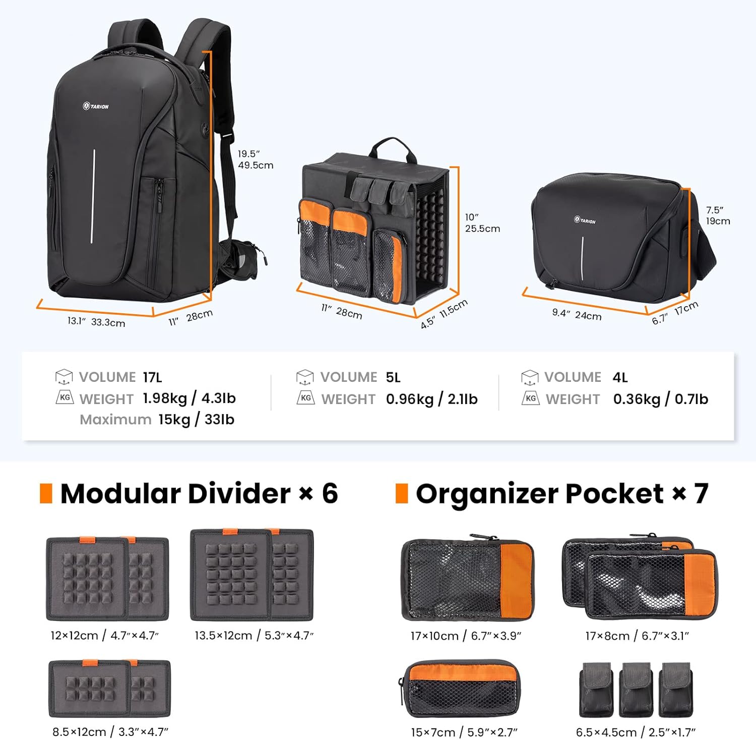 TARION Camera Backpack Large Camera Bag with Modular Insert Laptop Compartment Professional DSLR Camera Bag Backpack for Men Women Photographer(Zone