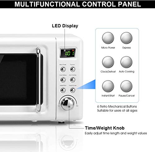 LDAILY Moccha 0.7Cu.ft Retro Microwave Oven, 0.7Cu.ft, 700-Watt Countertop Microwave Ovens w/5 Micro Power, Delayed Start Function, LED Display