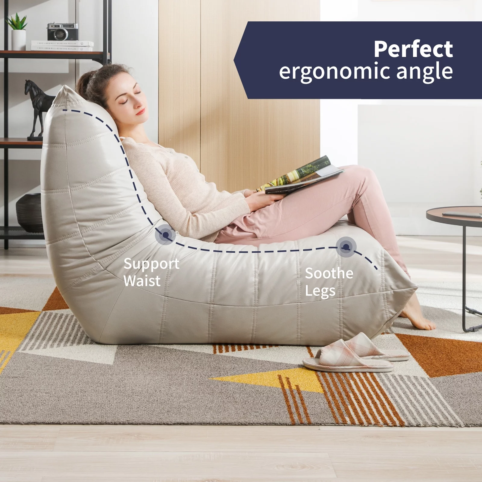 BALUS Lazy Floor Sofa, Memory Foam Lazy Sofa, Casual Armless sofa,Microfiber Leather Floor Sofa for Bedroom/Office/Living Room, Beige