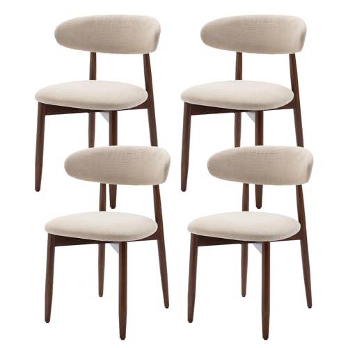 COLAMY Wooden Dining Chairs Set of 4, Modern Fabric Upholstered Dining Room Chair, Farmhouse Kitchen Chairs with Foot Pegs, Green