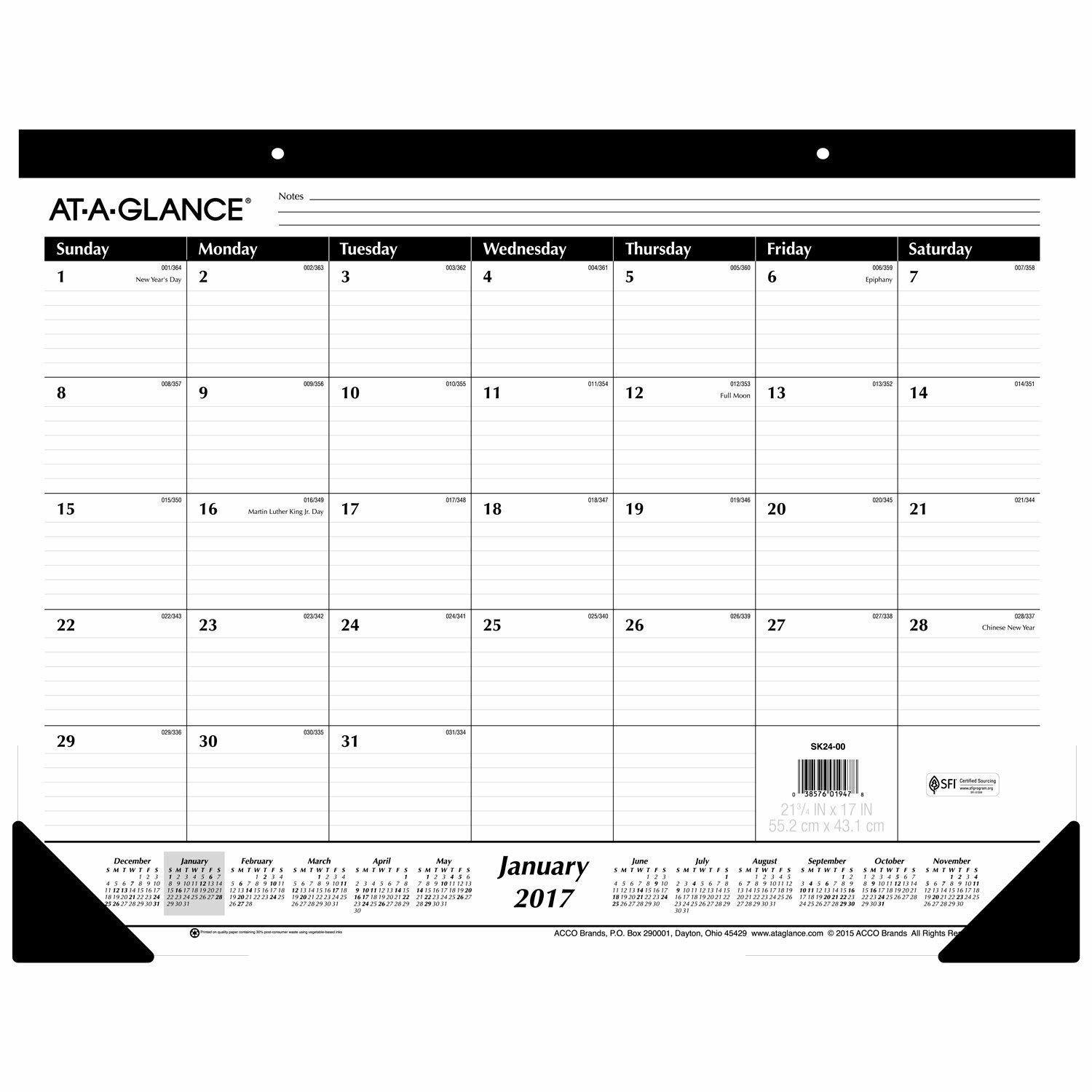 At-a-glance Desk Pad Calendar 2017, Monthly, Ruled, 21-3/4 x 17 SK24-00