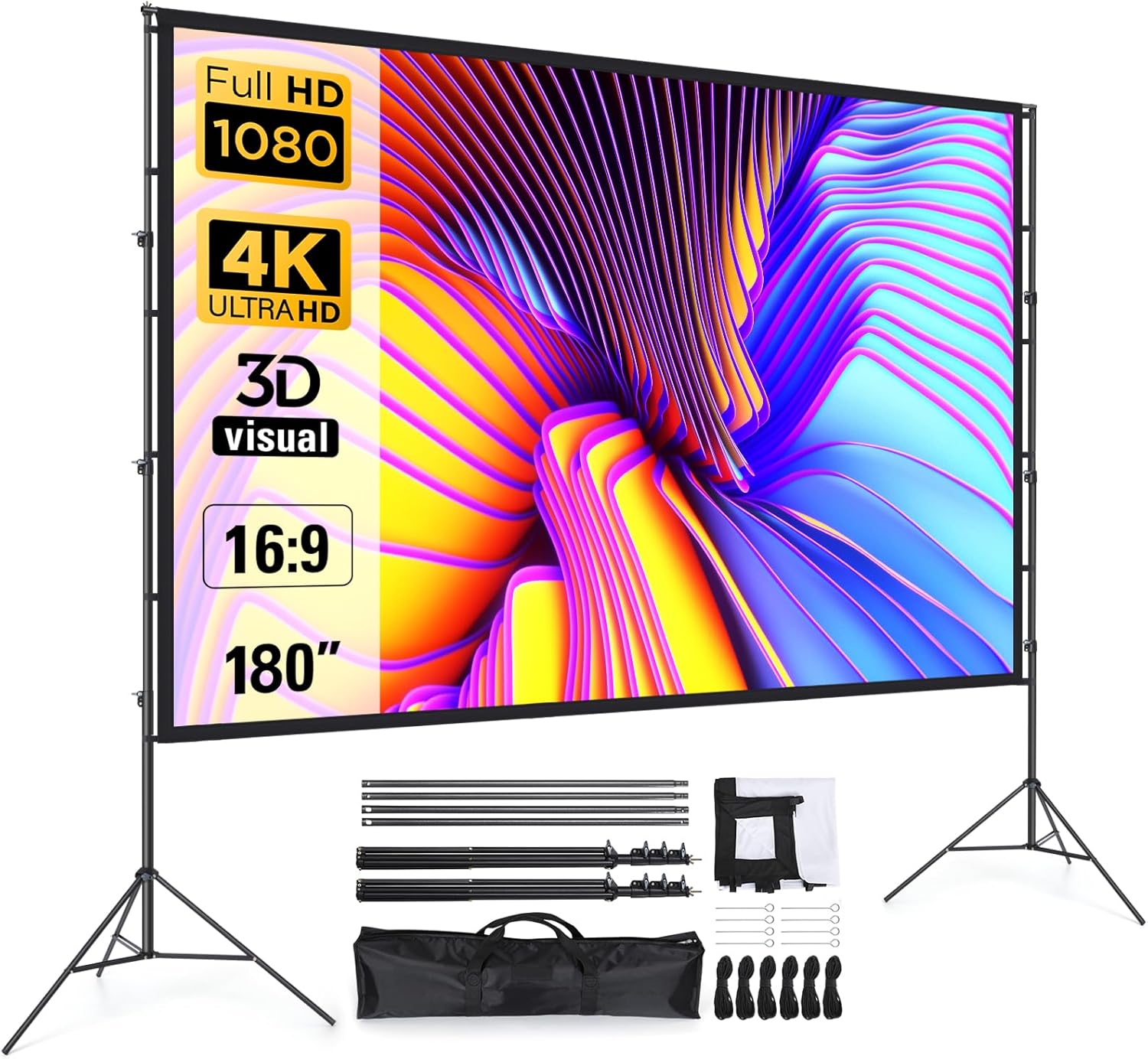 Projector Screen and Stand 180 Inch, LEORFI Outdoor Portable Projector Movie Screen Pull Down
