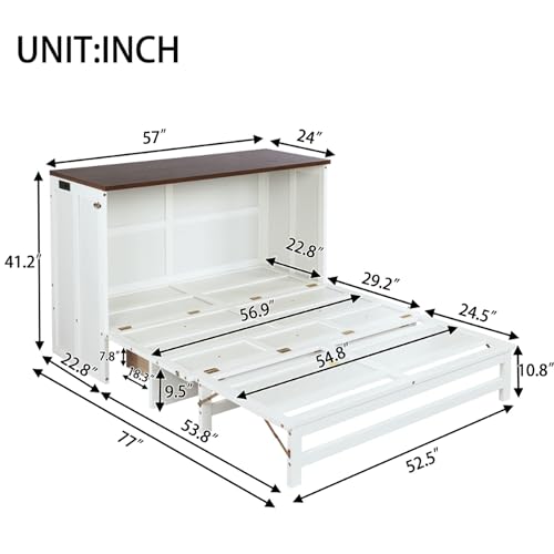 SOFTSEA Queen Size Murphy Bed Cabinet Bed with Storage Drawer and Charging Station, Modern Foldable Platform with USB Port