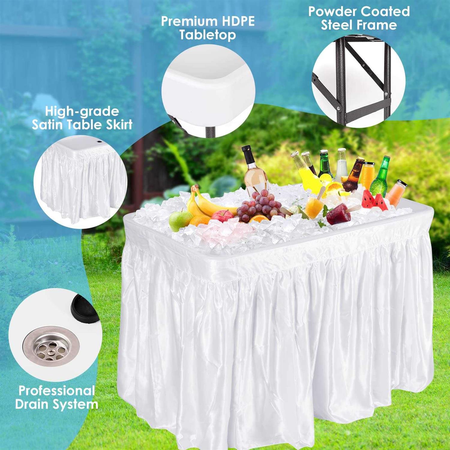 KOTEK Folding Ice Cooler Table with Matching Skirt &amp; Drain Hose Foldable Beverage Cooler Table Buffet Cooler Server - Sports Supplies Online Store