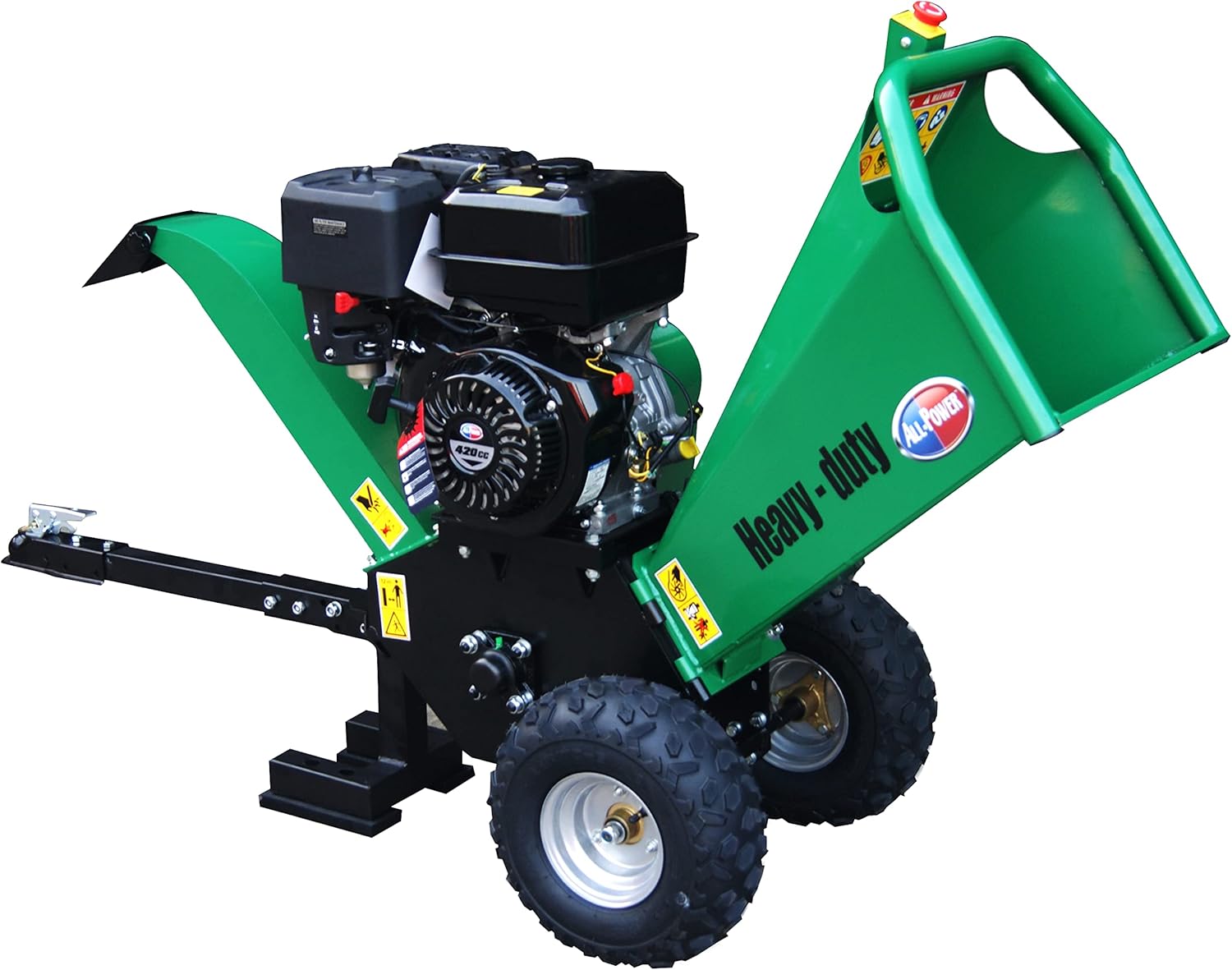 All Power America APWC420 Heavy Duty Durable Wood Chipper Shredder Mulcher-Max 6 Inch Cutting Diameter Capacity Gas Powered, 15HP 420cc, 6 inch
