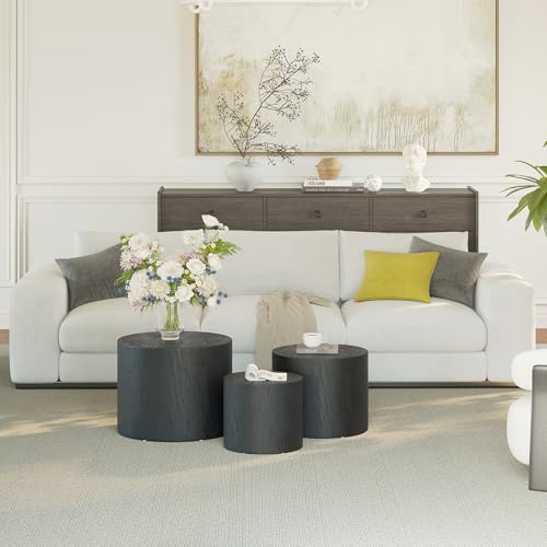 Vikiullf Nesting Coffee Table Set of 3, Round Wooden Coffee Tables, Modern Circle Table for Living Room, Bedroom, Accent Side Table