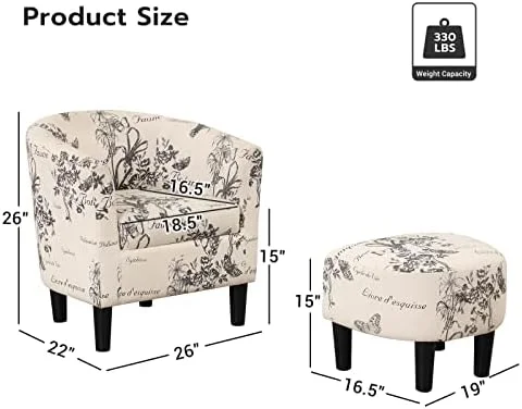 xrboomlife Modern Accent Chair with Ottoman  Upholstered Barrel Reading Chair with Foot   Comfy Fabric Armchairs for Living Room Bedroom Small Spaces