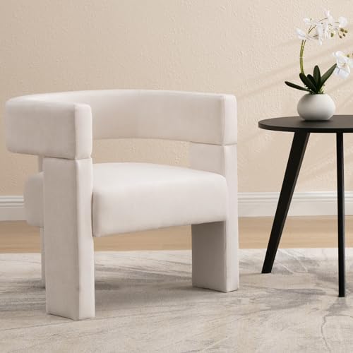 Shunzhi Modern Barrel Accent Chair Linen Upholstered Living Room Accent Chair with Open Back/Arms Comfy Side Chair Single Sofa Chair for Living