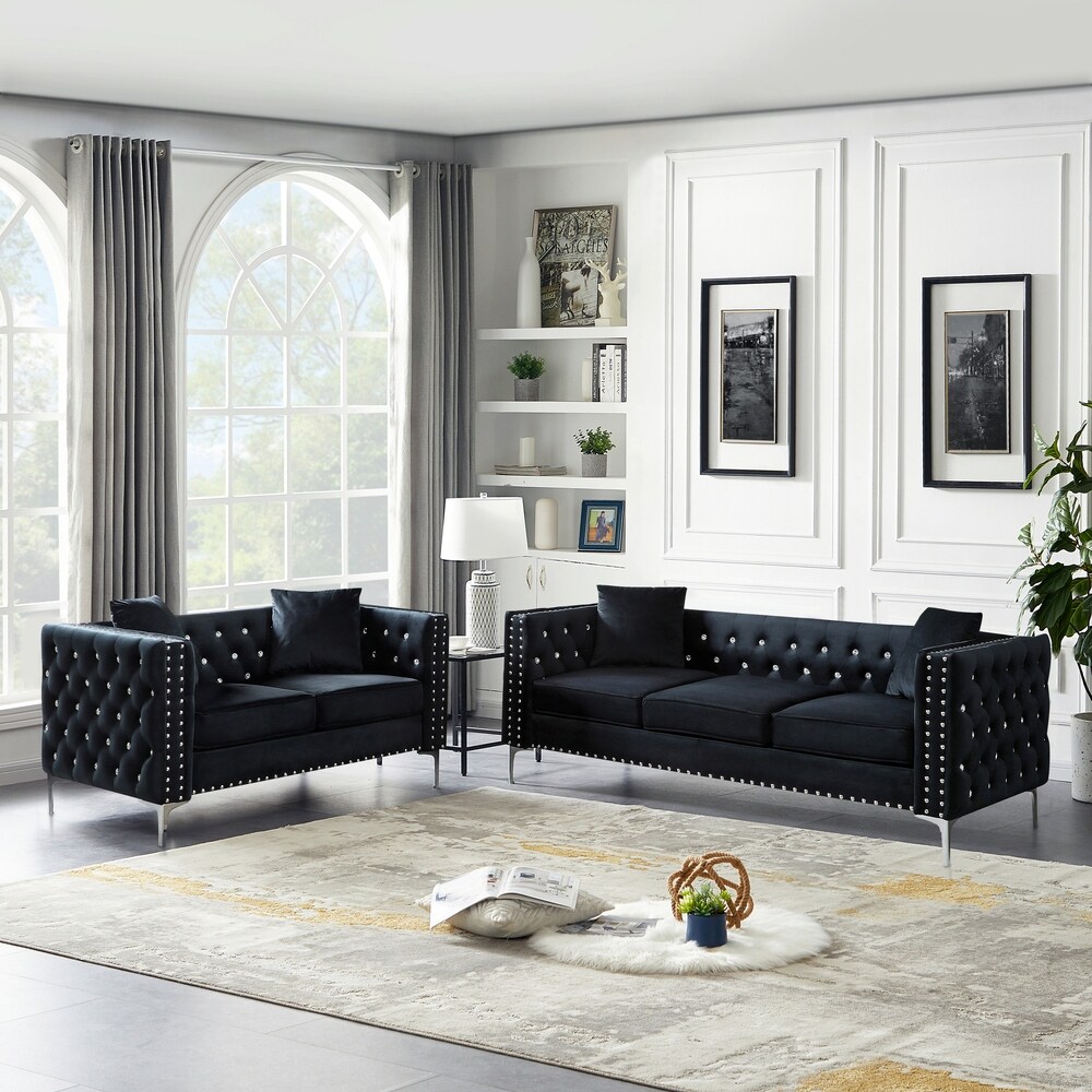 Modern 2 Piece Living Room Set with Sofa and Loveseat Grey