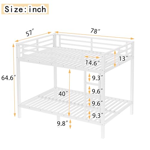Heavy Duty Bunk Bed Frame with Ladder, Twin XL Over Twin XL Bunk Beds with Safety Guardrails, Adults Bunk Beds with Noise-Reducing Rubber Stoppers