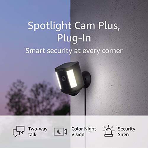 Ring Spotlight Cam Plus, Battery | Two-Way Talk, Color Night Vision, and Security Siren (2022 release) - White