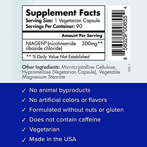 TRU NIAGEN Patented NAD+ Supplement for Anti Aging and Cell Regeneration, 300 mg Niagen, 90 Servings | Supports Cellular Energy, Brain
