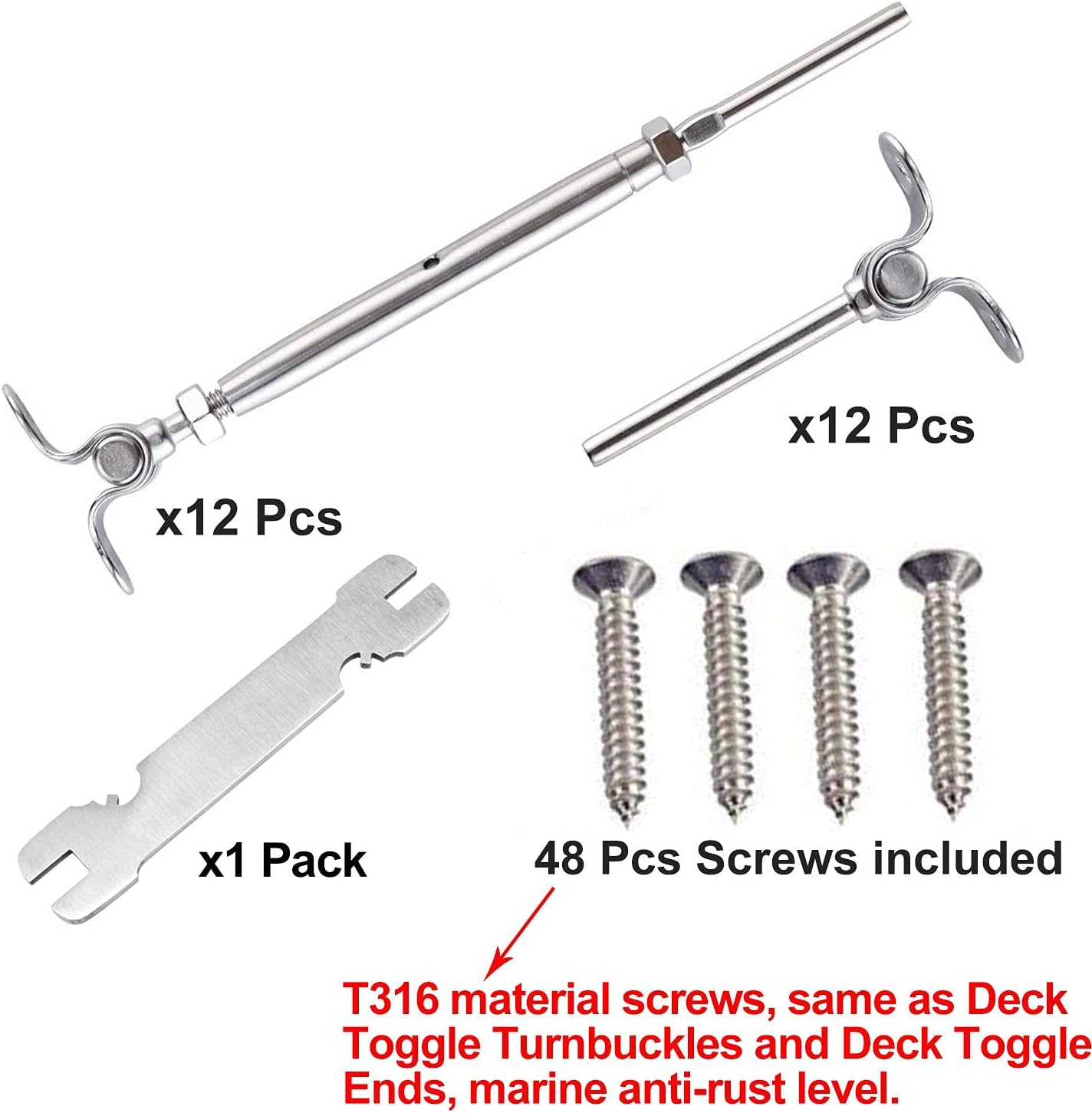 CKE 25 Pack T316 Stainless Steel 180° Adjustable Angle Cable Railing Hardware Kit 1/8 Wire Rope for Wood Post