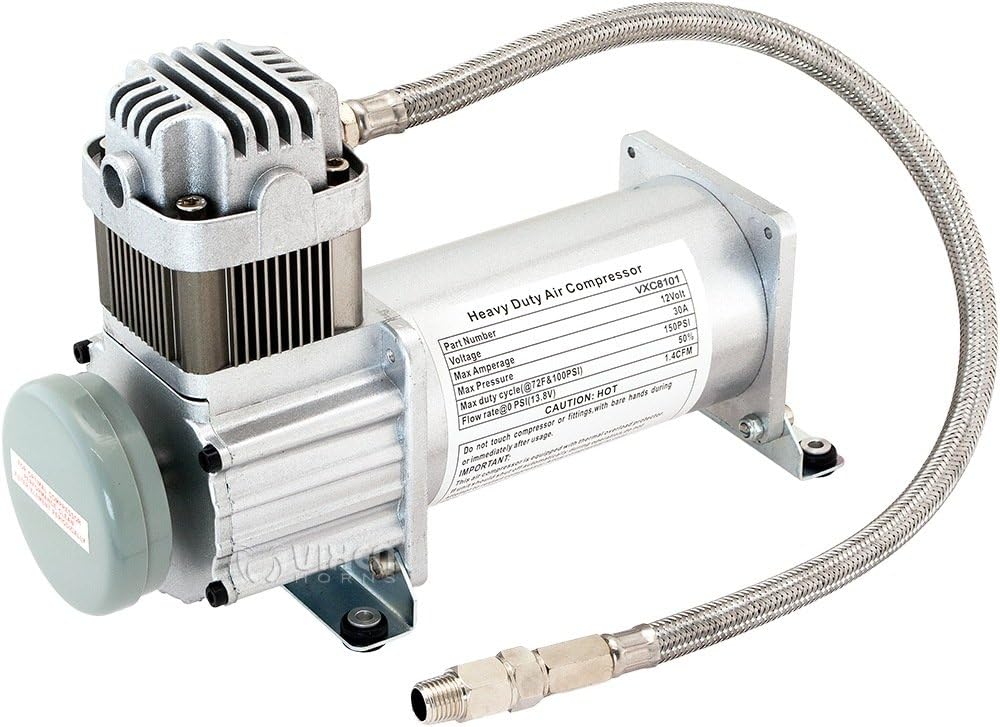 Vixen Horns Heavy Duty Onboard Air Compressor 150 PSI. Universal Replacement for Truck/Car Train Horn/Suspension/Ride/Bag kit/System. Fits All 12v