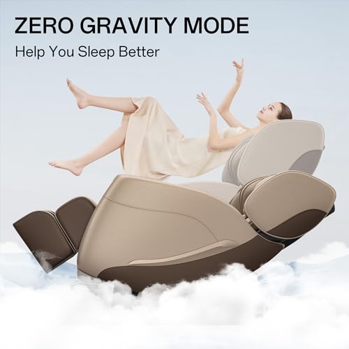 2022 Full Body Electric Zero Gravity Shiatsu Massage Chair with Back Heating and Foot Roller for Home and Office (Khaki)