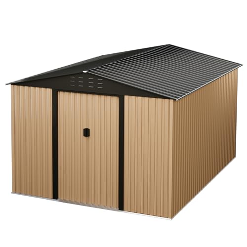 Metal Garden Shed, Outdoor Storage Shed, 10FT x 8FT Sheds & Outdoor Storage, Metal Utility Tool Storage Shed with Door Lock, Waterproof Roofs