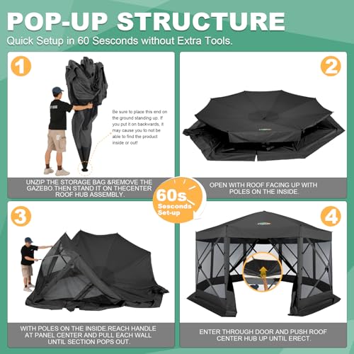 COBIZI 12x12ft Pop up Gazebo Screen Tent Screen House for Camping, Camping Outdoor Screened Gazebo, Canopy Tent