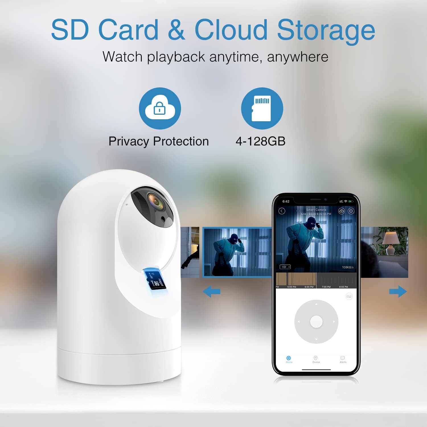 WiFi Camera Indoor, 1080P HD Smart Security Camera with &Night Vision, Motion Detection, Two-Way Audio, Nanny for Baby/Elder/Pet