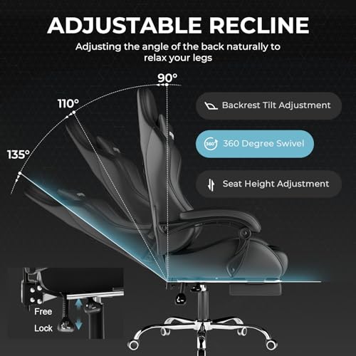 GTPLAYER Gaming Chair, Computer Chair with Footrest and Lumbar Support