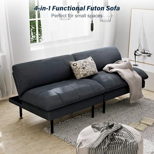 70" Futon Sofa Bed, 4 in 1 Multi-Function Couch Sleeper with Adjustable Backrest, Modern Convertible Futon, Recliner Small Loveseat for Living Room