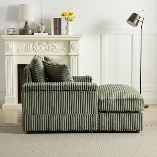 Sectional Sofa for Living Room, 86.6 Inch Corduroy 3 Seater Sofa with 3 Back Pillows, 2 Toss Pillows and Two Ottoman