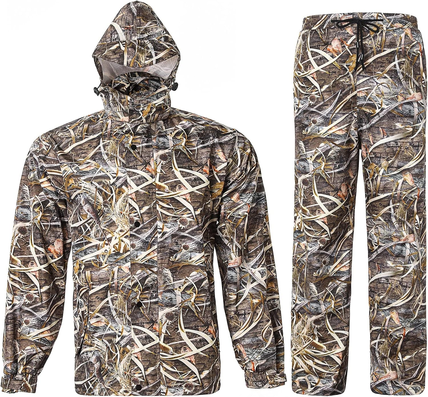 SaphiRose Rain Suit Military Tactical Raincoat Outdoor Hoodie Jacket and Pants Camouflage Hunting Fishing for Men