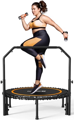BCAN 450/550 LBS Foldable Mini Trampoline, 40"/48" Fitness Trampoline with Bungees, U Shape Adjustable Foam Handle