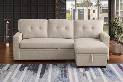 Devion Furniture Regis 4-in-1 Convertible L Shaped Couch with Pull Out Bed and Storage, Sectional Sleeper Sofa with Reversible Chaise for Living Room