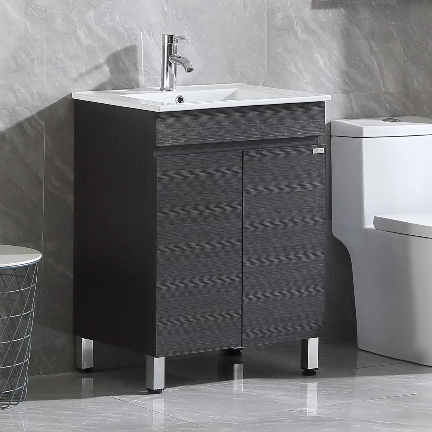 Walcut 24'' Black Bathroom Vanity Cabinet Wood Set Single Vessel Sink