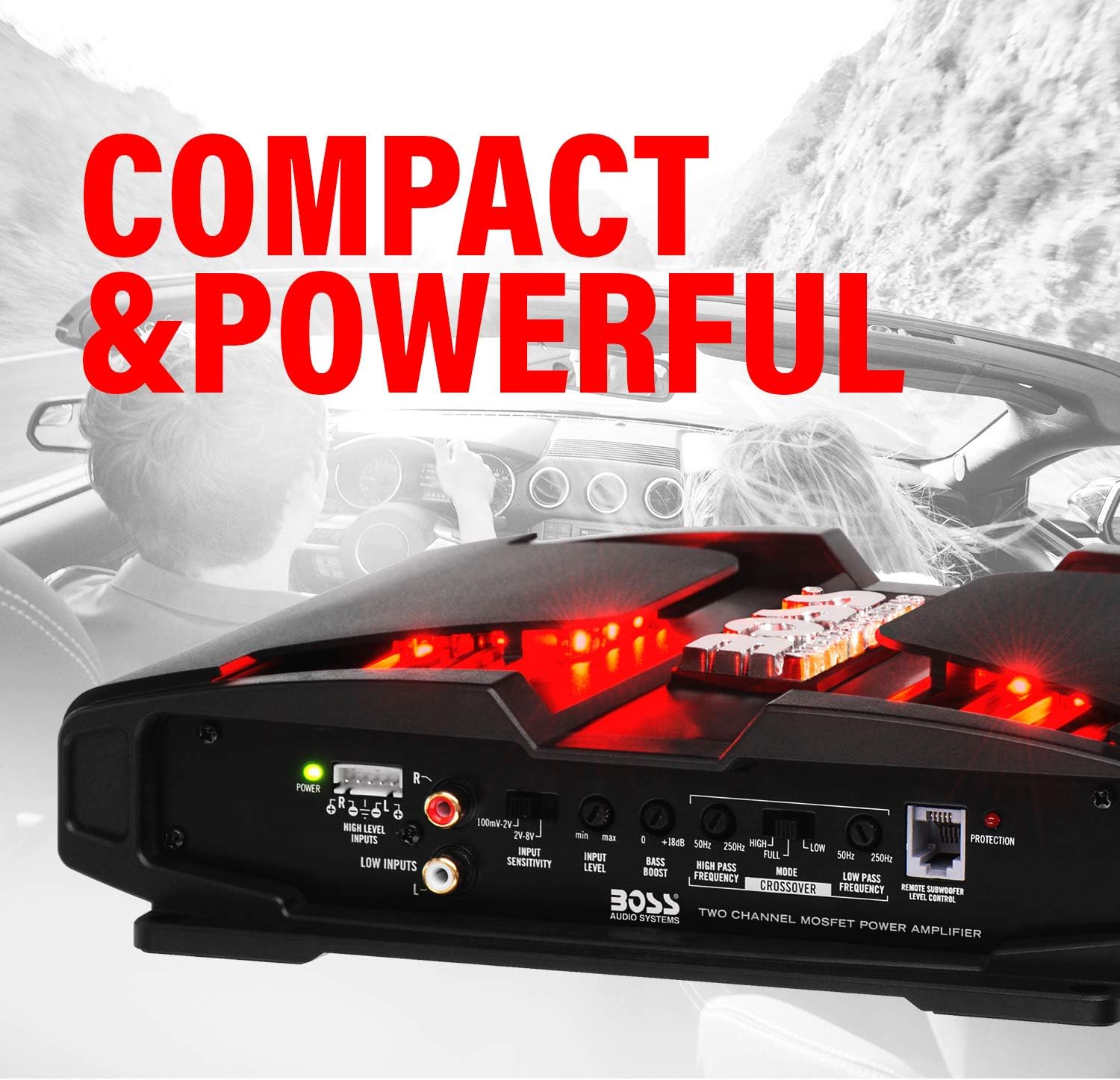 BOSS Audio Systems PT1000 2 Channel Car Amplifier - 1000 Watts, Full Range, Class A/B, 2-8 Ohm Stable, Mosfet Power Supply, Bridgeable