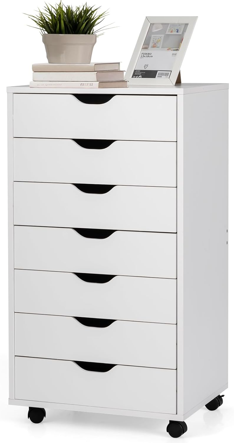 7 Drawers File Cabinet, 34.5”Vertical Filing Cabinet for Home Office, Under Desk Storage Cabinet with Wheels, Mobile Chest of Drawers