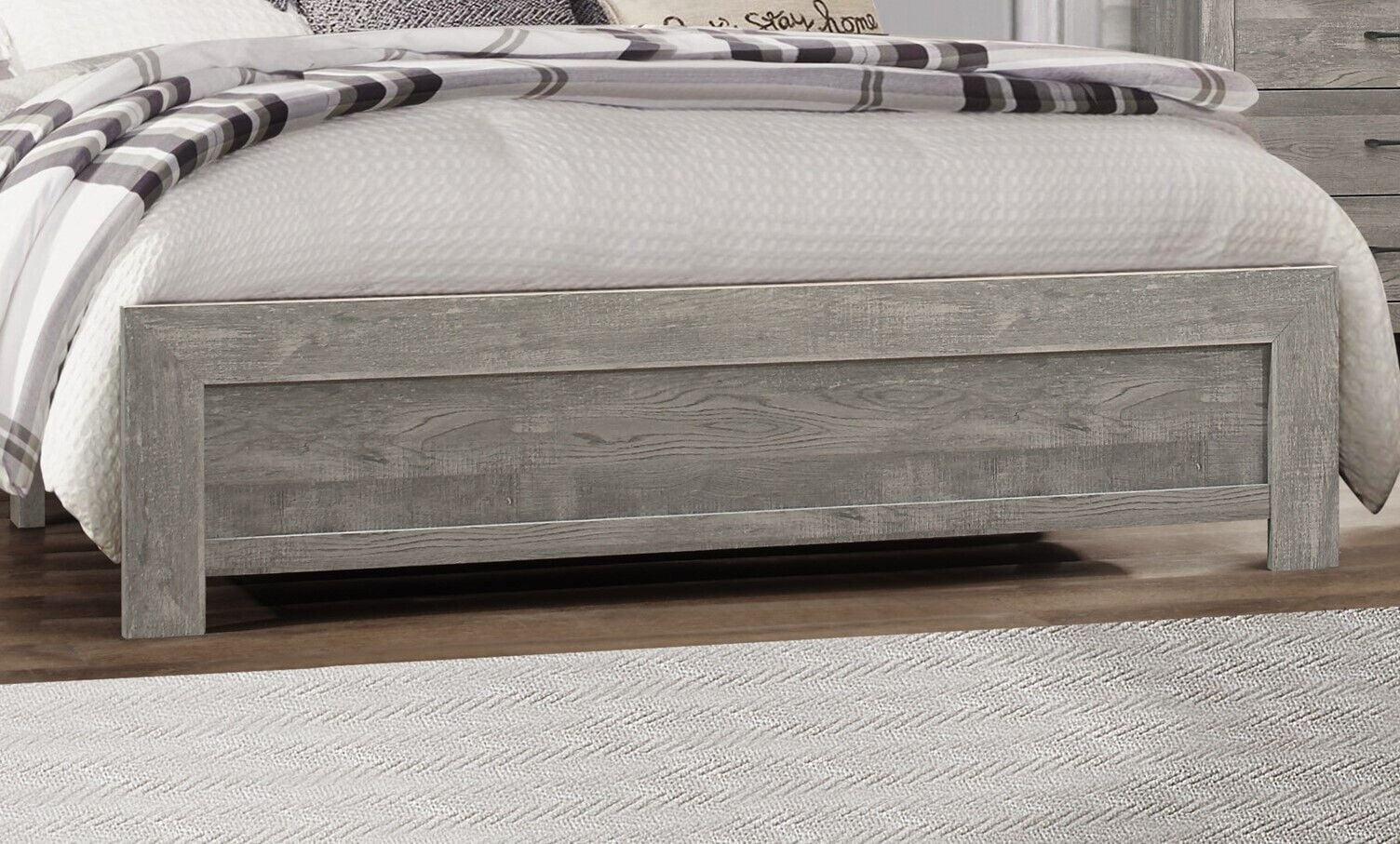 Modern 5pc Bedroom Set Queen Size Bed Dresser Nightstand Mirror Chest Transitional Gray Finish Rustic Style