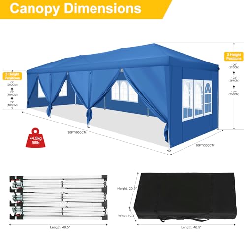 COBIZI Canopy 10x20 Pop Up Canopy Tent with 6 Sidewalls Party Tents for Parties Weddings Backyard Waterproof Canopy Outdoor Commercial Canopy Event