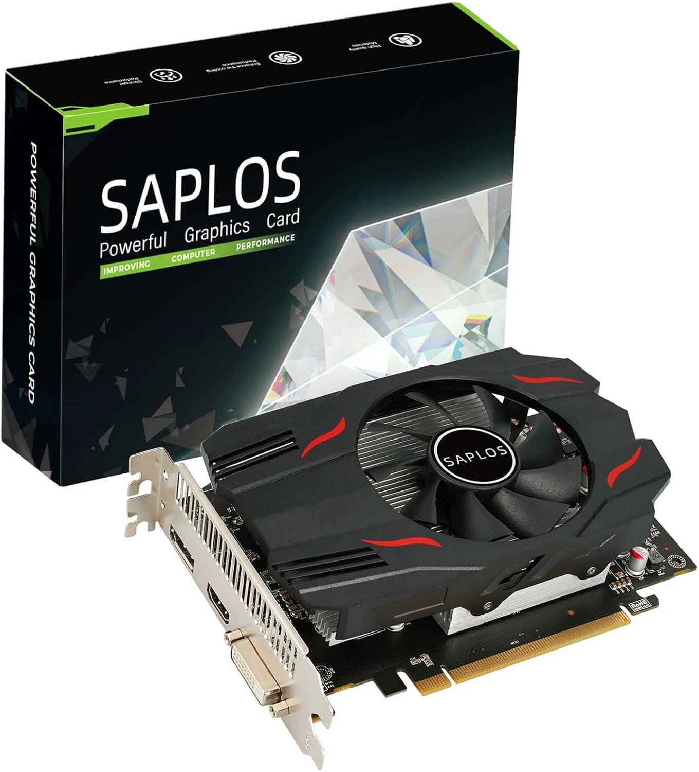 SAPLOS Radeon RX 550 Low Profile Graphics Card, 4GB, GDDR5, 128-bit, VGA/DVI-D/HDMI, Video Card for PC Gaming, 4k@60Hz Output, Computer GPU