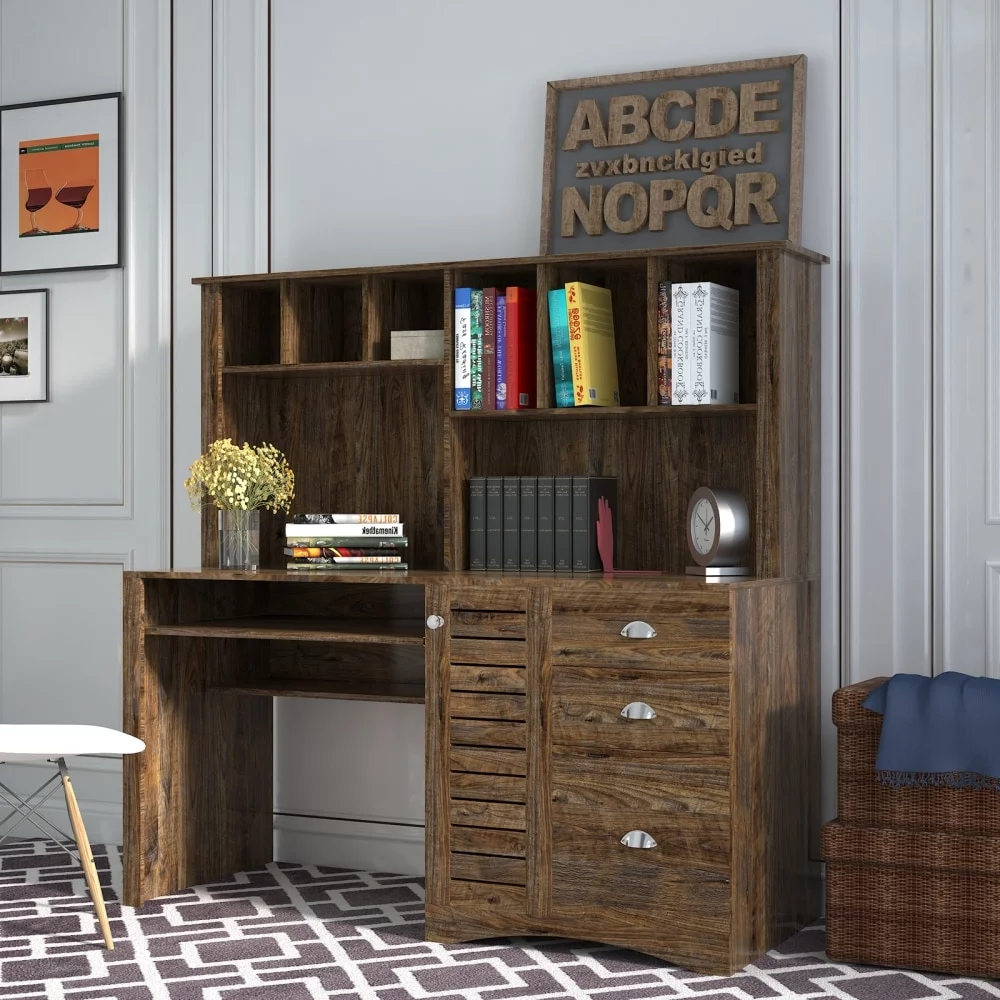 Home Office Computer Desk with Hutch Dark Brown