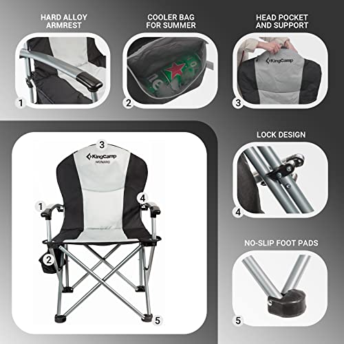 KingCamp Oversized Camping Folding Chair, Heavy Duty 450 LBS with Lumbar Support, Padded Outdoor Chair with Cup Holder