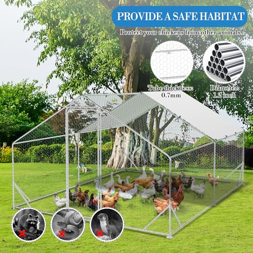 Heavy Duty Walk-in Chicken Coop, Large Metal Poultry Cage with Waterproof UV Cover & Round Top Design