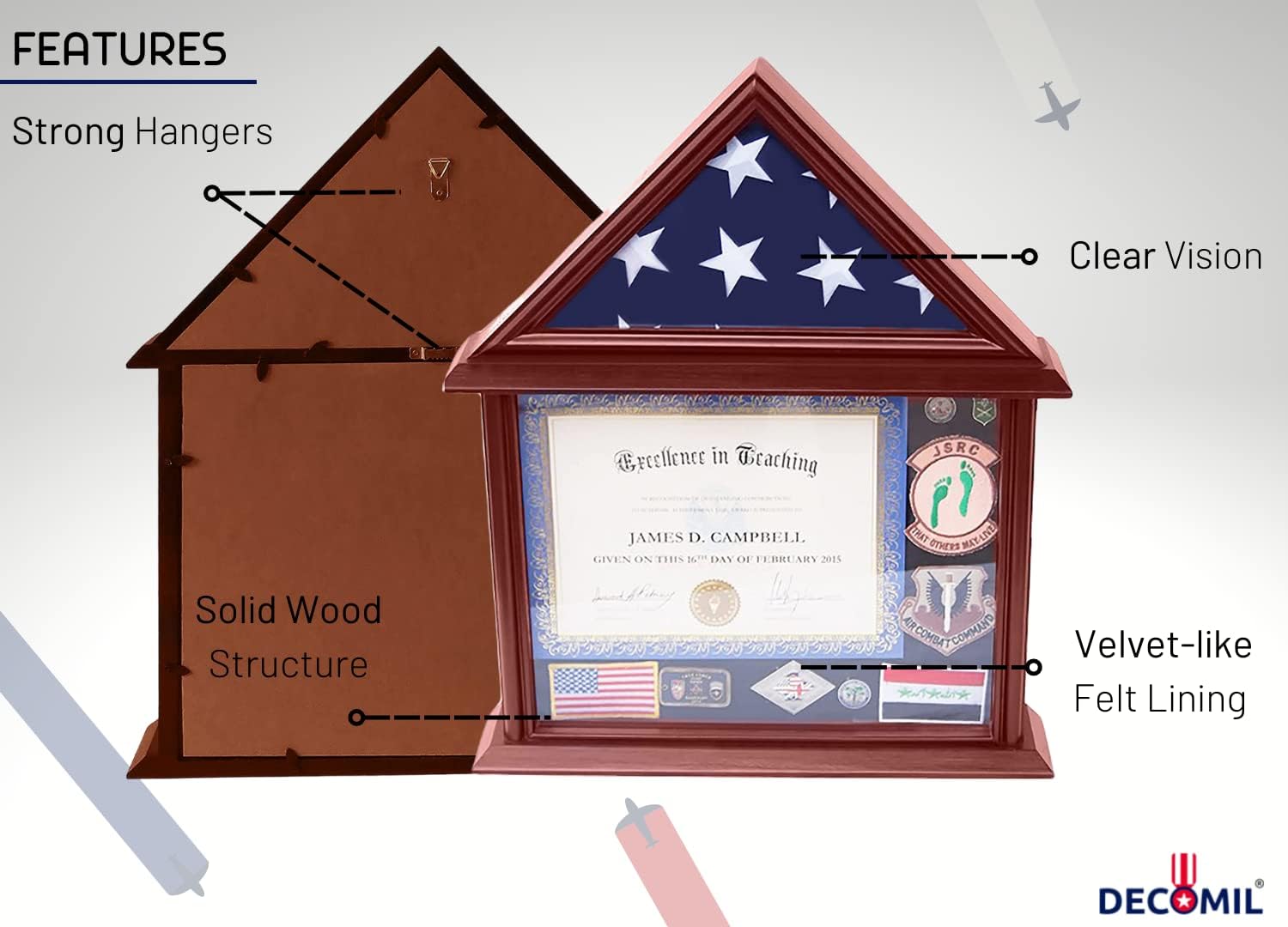 DECOMIL - 3x5 Flag Display Case with Certificate and Document Holder Mango Finish