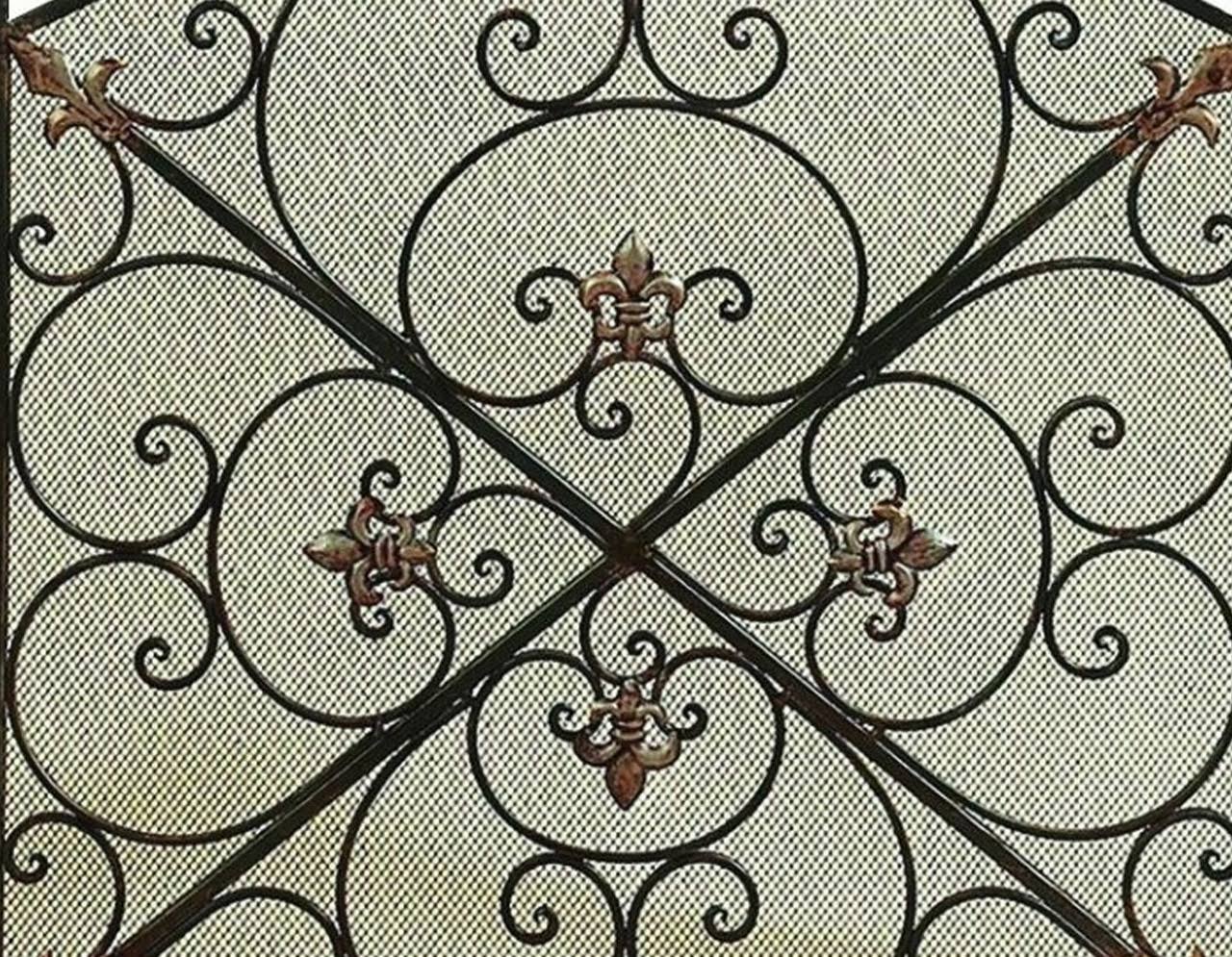 Benzara Traditional Design 3- Panel Metal Fire Screen, Bronze