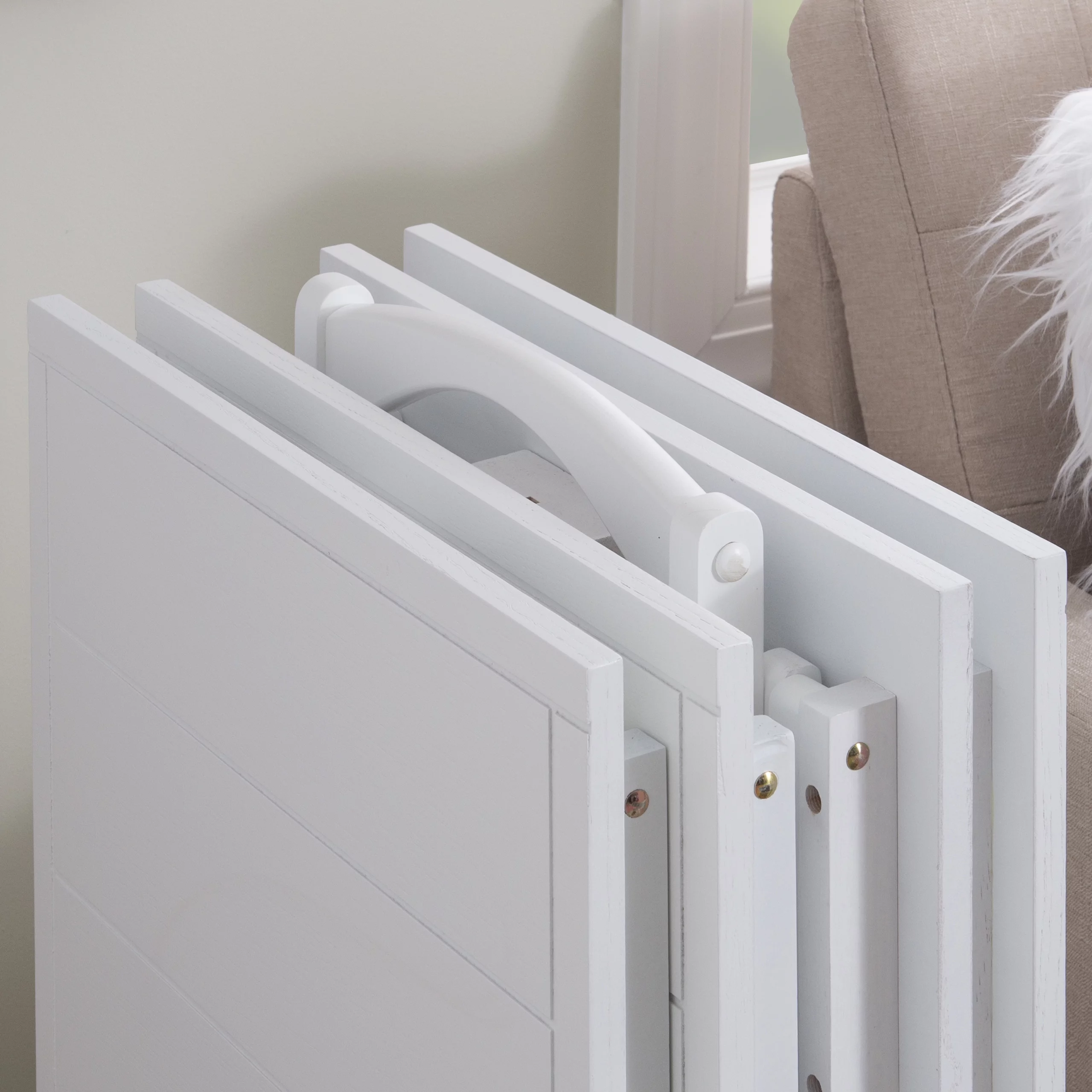 Lisbon Folding Tray Table Set with Stand, 5 Pieces, White