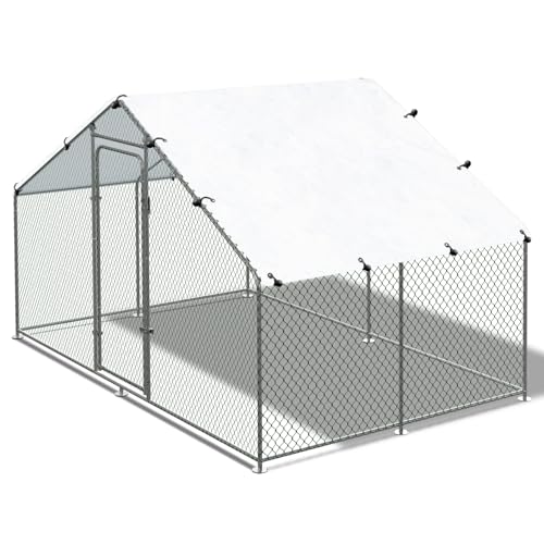Large Metal Chicken Coop Walk-in Chicken Run with Waterproof Cover Outdoor Backyard Farm Anti-UV Spire Shaped Cage for Poultry, Ducks