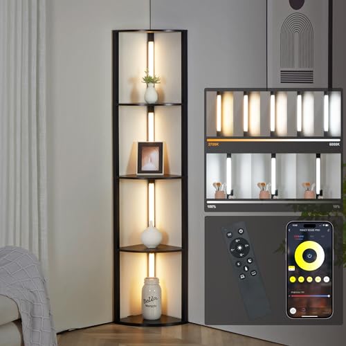 FENLO Fancy - LED Display Shelf with Dimmable Lights, LED Shelf Floor Lamps for Living Room, Sturdy Corner Shelf Curio Cabinet Display