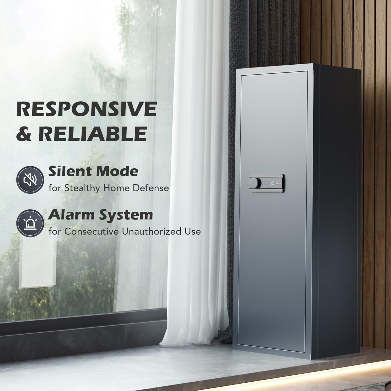 HIRAM Large Gun Safe for Home Rifle and Pistols, Biometric Gun Safe Cabinet with Fingerprint Keypad Locks Adjustable Racks Shelf Alarm